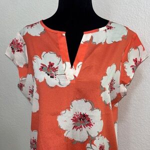 Coral and White Floral Blouse